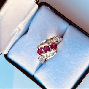 Silver and magenta pink diamond ring